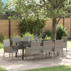 Tuin eettafelset poly rattan grijs 9-delig