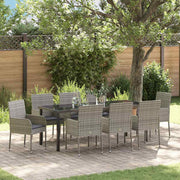 Tuin eettafelset poly rattan grijs 9-delig