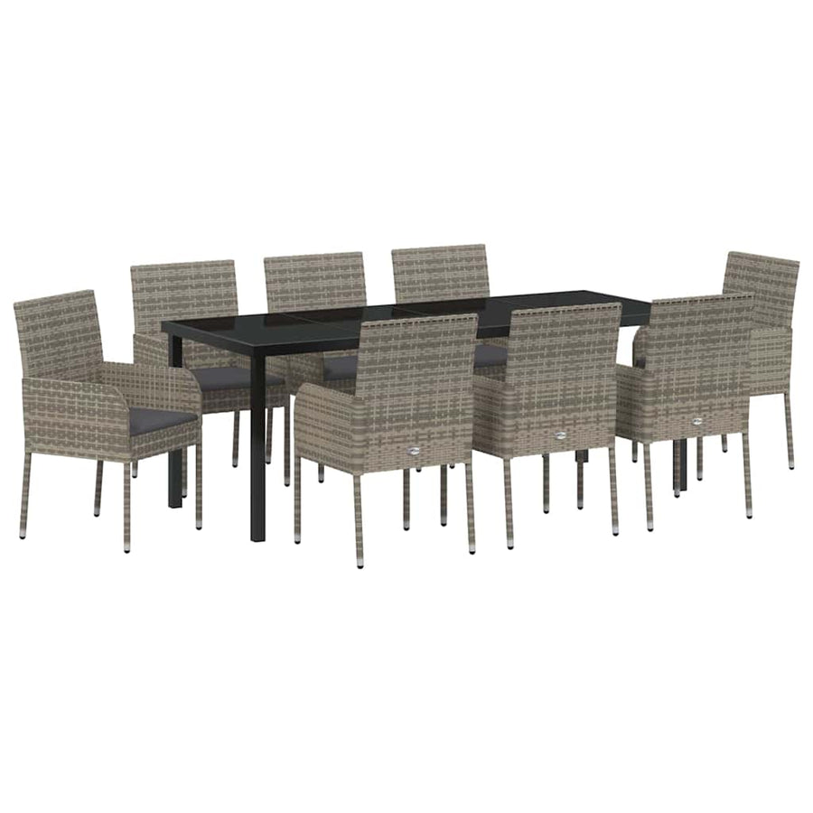Tuin Eettafelset Met Kussen 9 Pcs Grijs Poly Rattan
