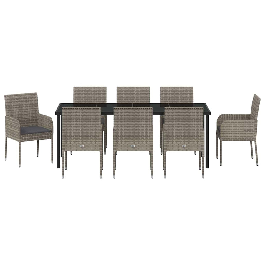 Tuin Eettafelset Met Kussen 9 Pcs Grijs Poly Rattan