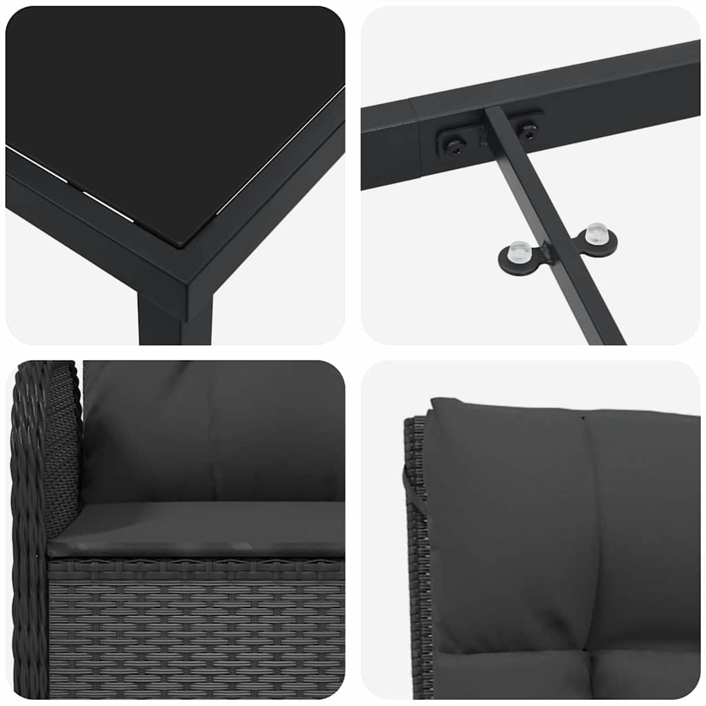 Tuin Eettafelset Met Kussen 7 Pcs Zwart Poly Rattan
