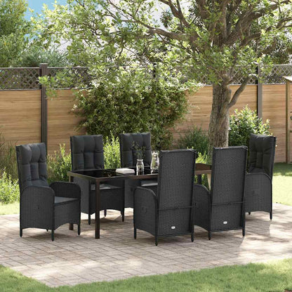 Tuin Eettafelset Met Kussen 7 Pcs Zwart Poly Rattan