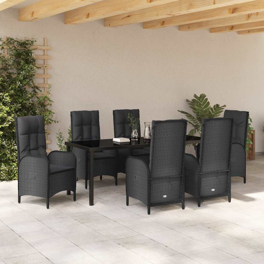 Tuin Eettafelset Met Kussen 7 Pcs Zwart Poly Rattan