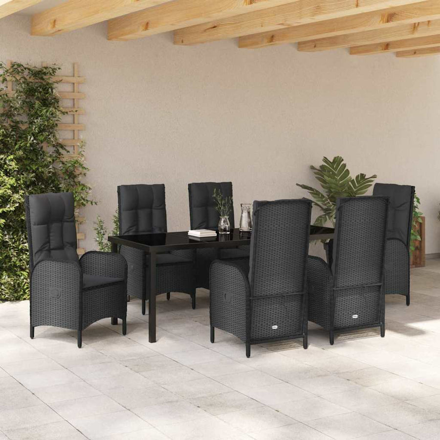 Tuin Eettafelset Met Kussen 7 Pcs Zwart Poly Rattan