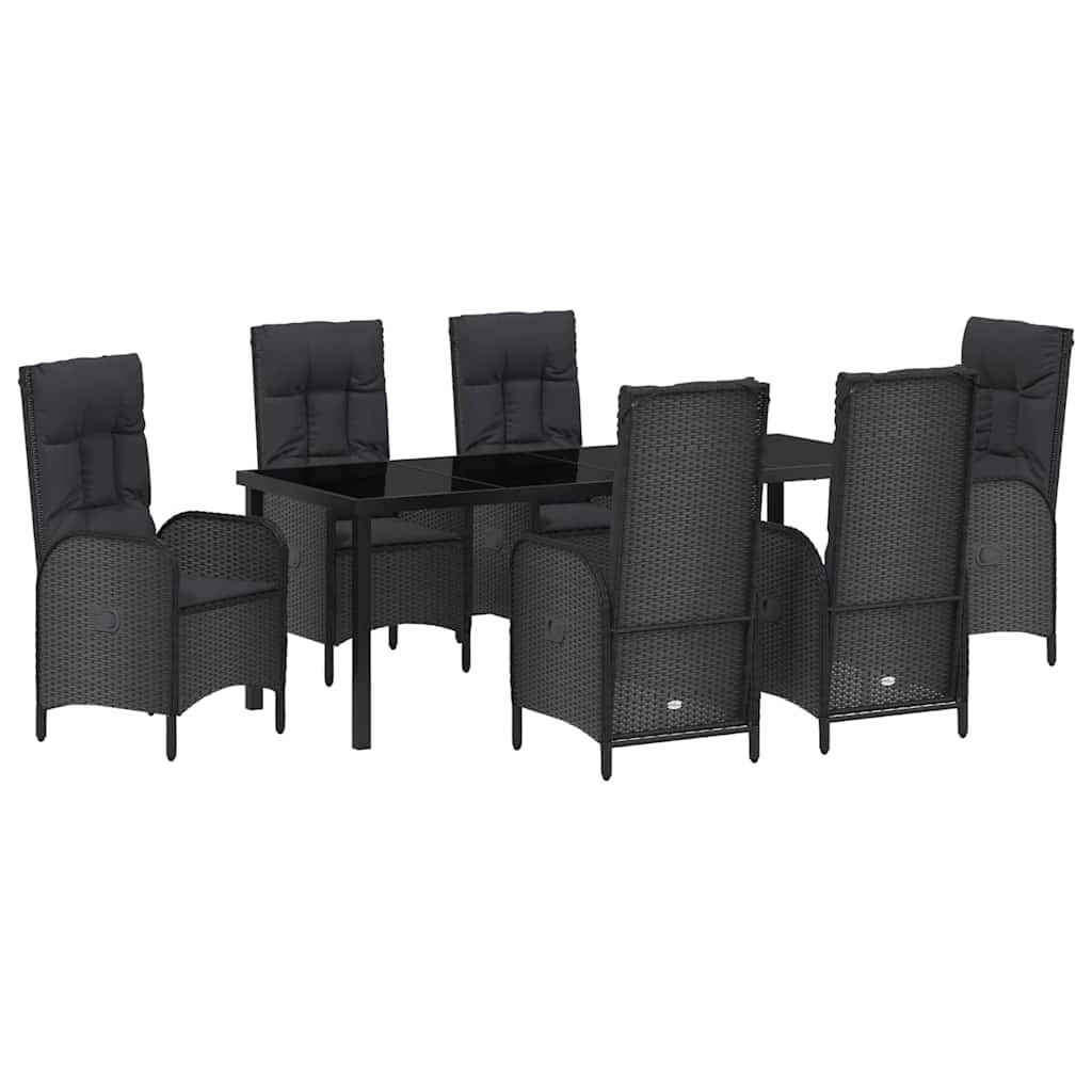 Tuin Eettafelset Met Kussen 7 Pcs Zwart Poly Rattan
