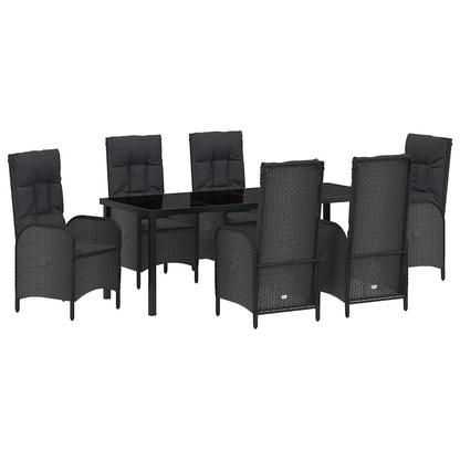 Tuin Eettafelset Met Kussen 7 Pcs Zwart Poly Rattan