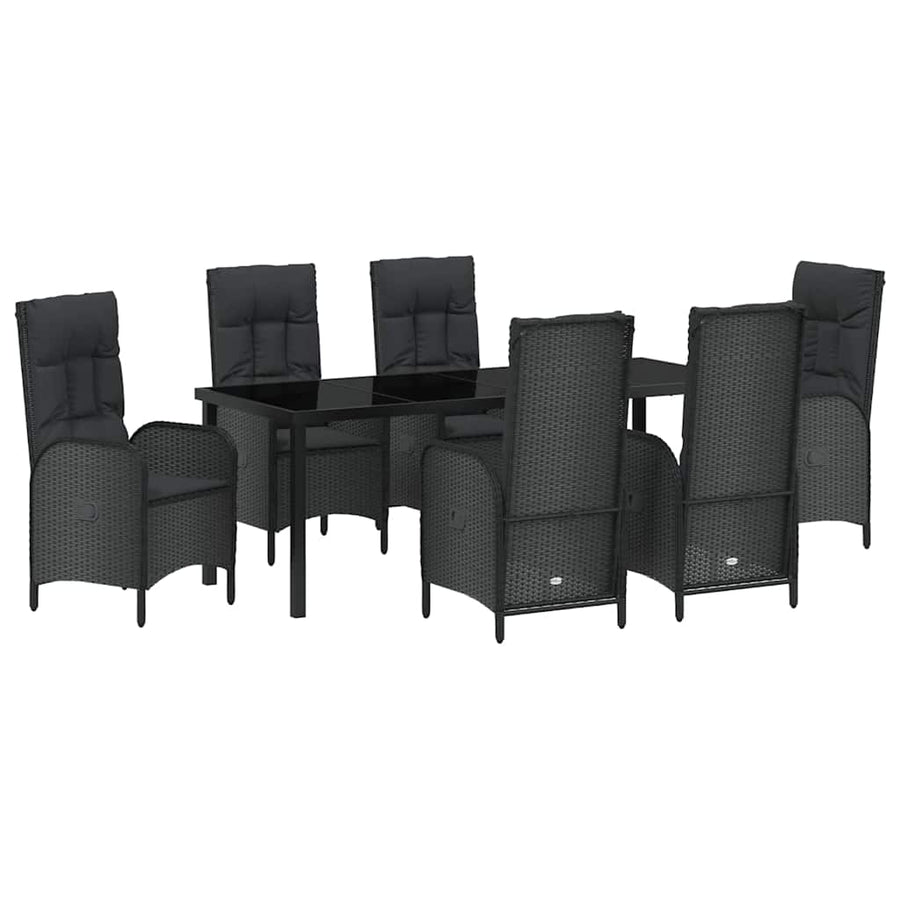 Tuin Eettafelset Met Kussen 7 Pcs Zwart Poly Rattan