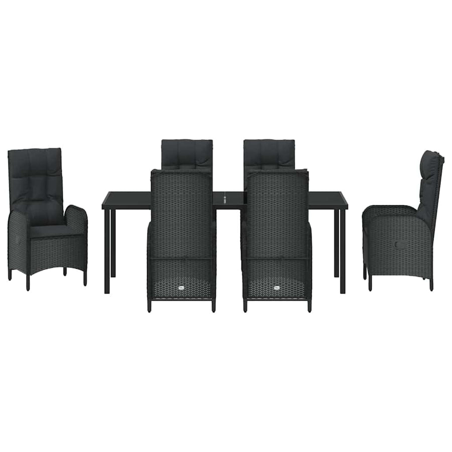 Tuin Eettafelset Met Kussen 7 Pcs Zwart Poly Rattan