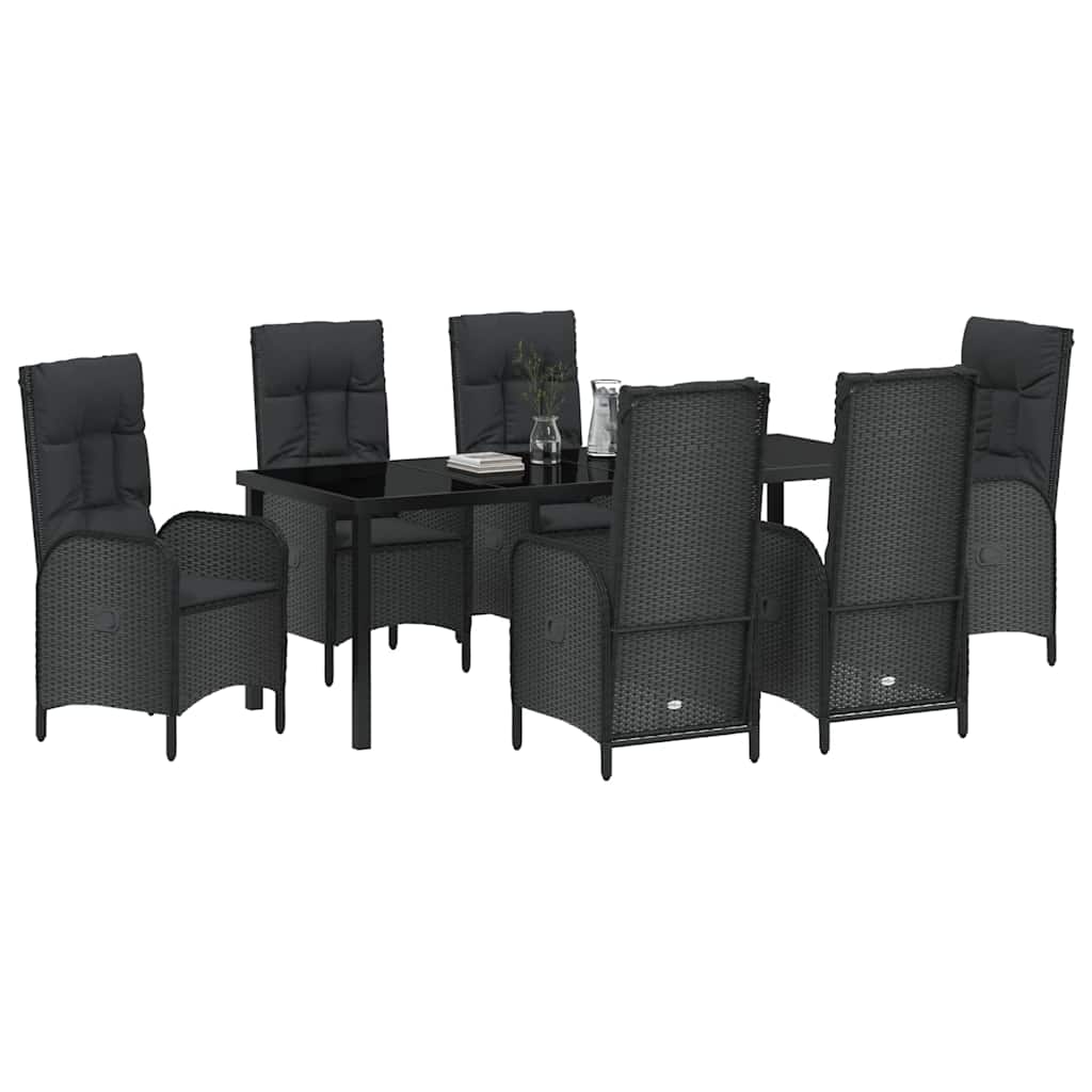 Tuin Eettafelset Met Kussen 7 Pcs Zwart Poly Rattan