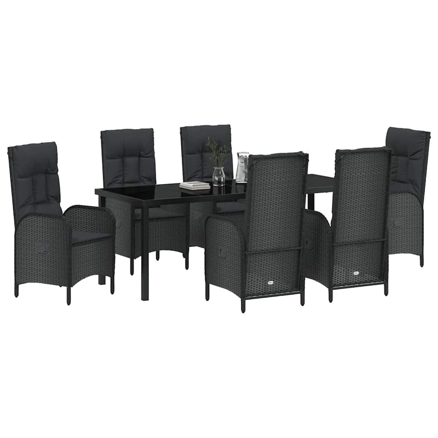 Tuin Eettafelset Met Kussen 7 Pcs Zwart Poly Rattan