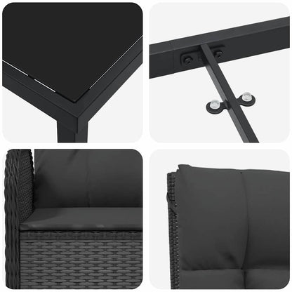 Tuin Eettafelset Met Kussen 9 Pcs Zwart Poly Rattan