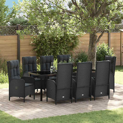 Tuin Eettafelset Met Kussen 9 Pcs Zwart Poly Rattan
