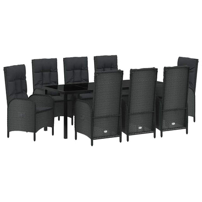 Tuin Eettafelset Met Kussen 9 Pcs Zwart Poly Rattan