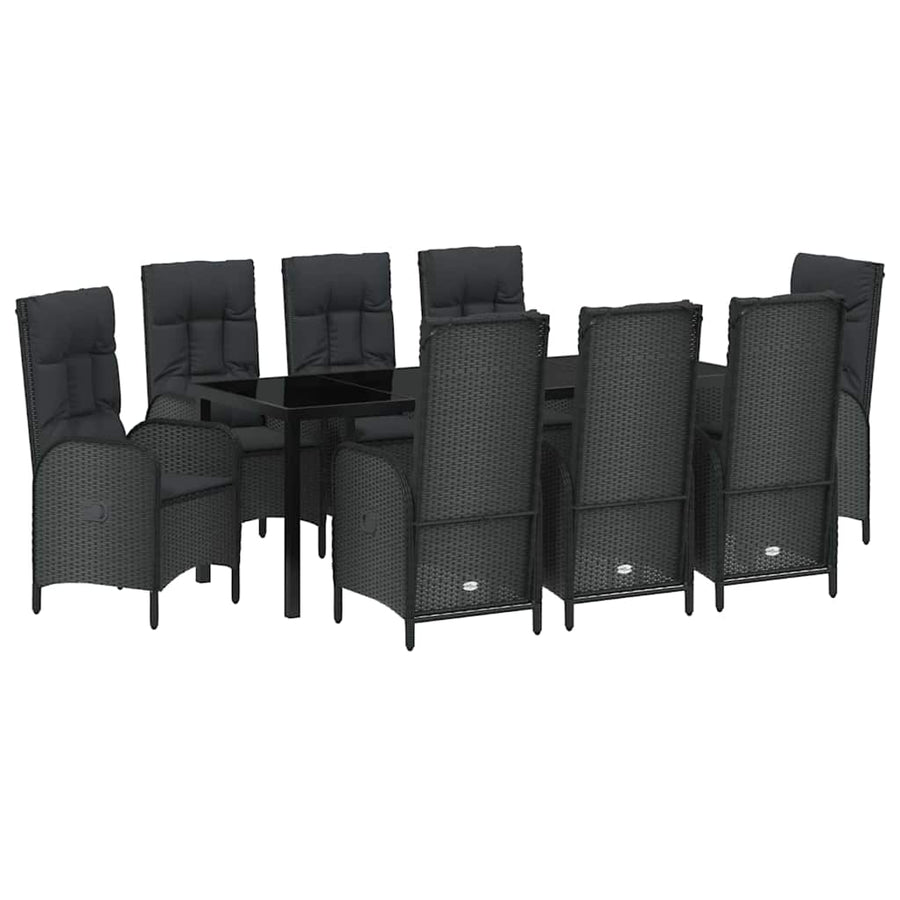 Tuin Eettafelset Met Kussen 9 Pcs Zwart Poly Rattan