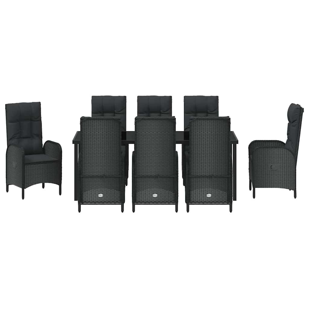 Tuin Eettafelset Met Kussen 9 Pcs Zwart Poly Rattan