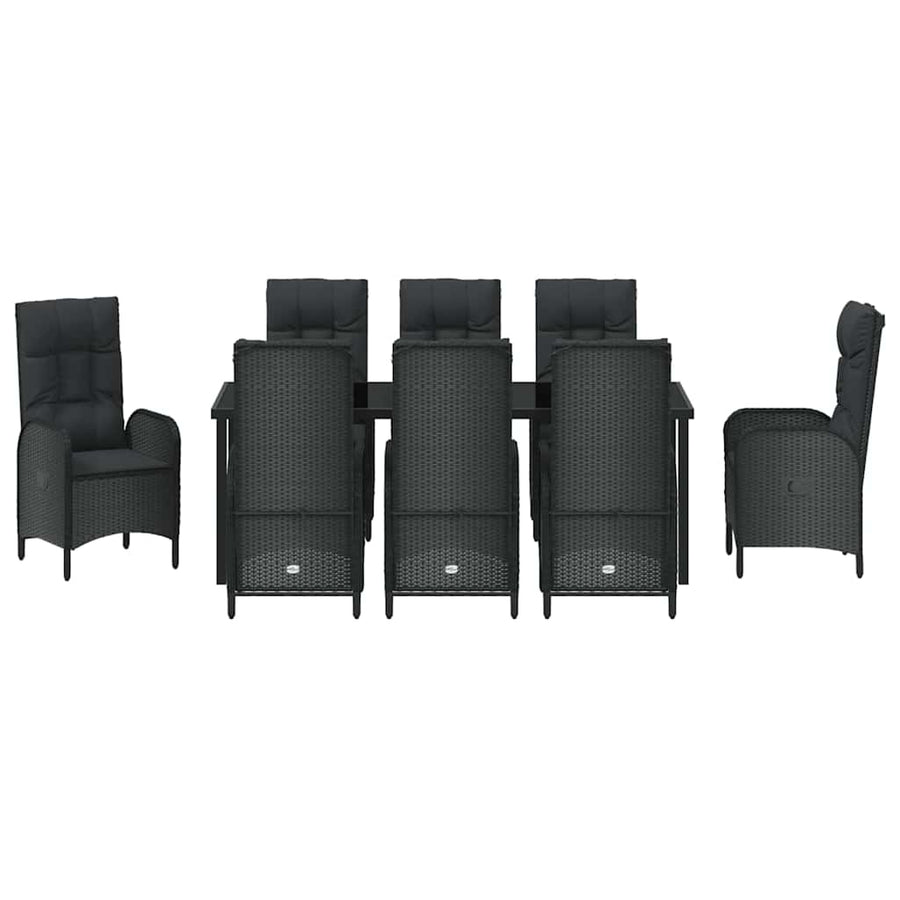 Tuin Eettafelset Met Kussen 9 Pcs Zwart Poly Rattan