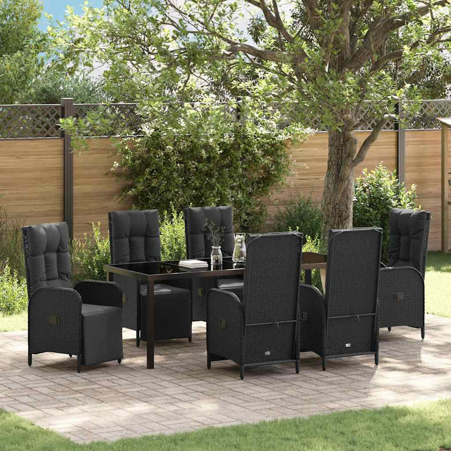 Tuin Eettafelset Met Kussen 7 Pcs Zwart Poly Rattan