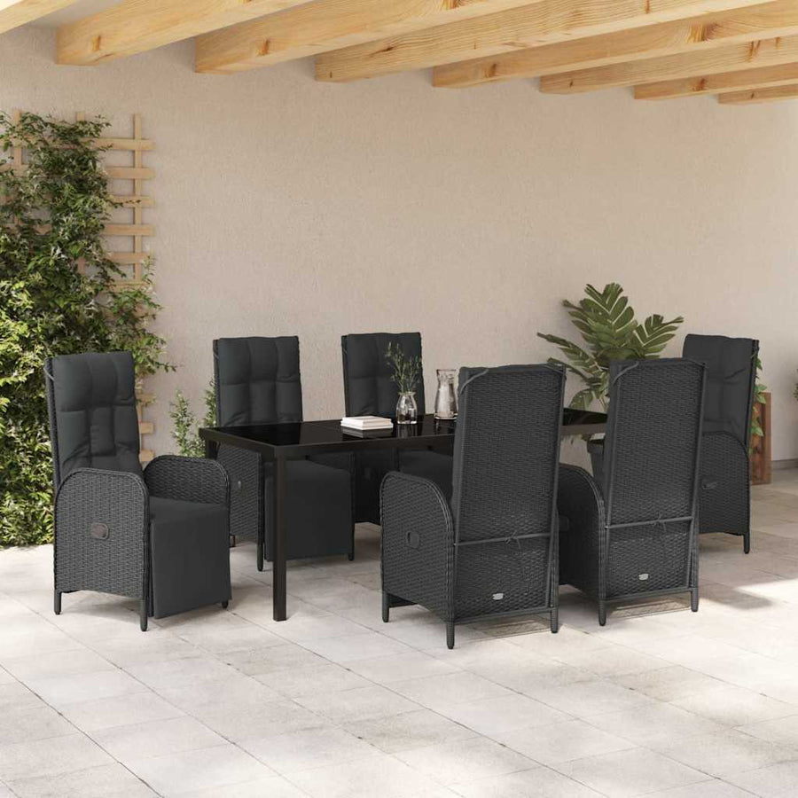 Tuin Eettafelset Met Kussen 7 Pcs Zwart Poly Rattan