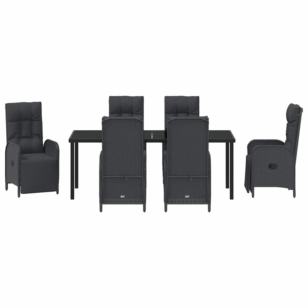Tuin Eettafelset Met Kussen 7 Pcs Zwart Poly Rattan