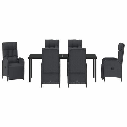 Tuin Eettafelset Met Kussen 7 Pcs Zwart Poly Rattan