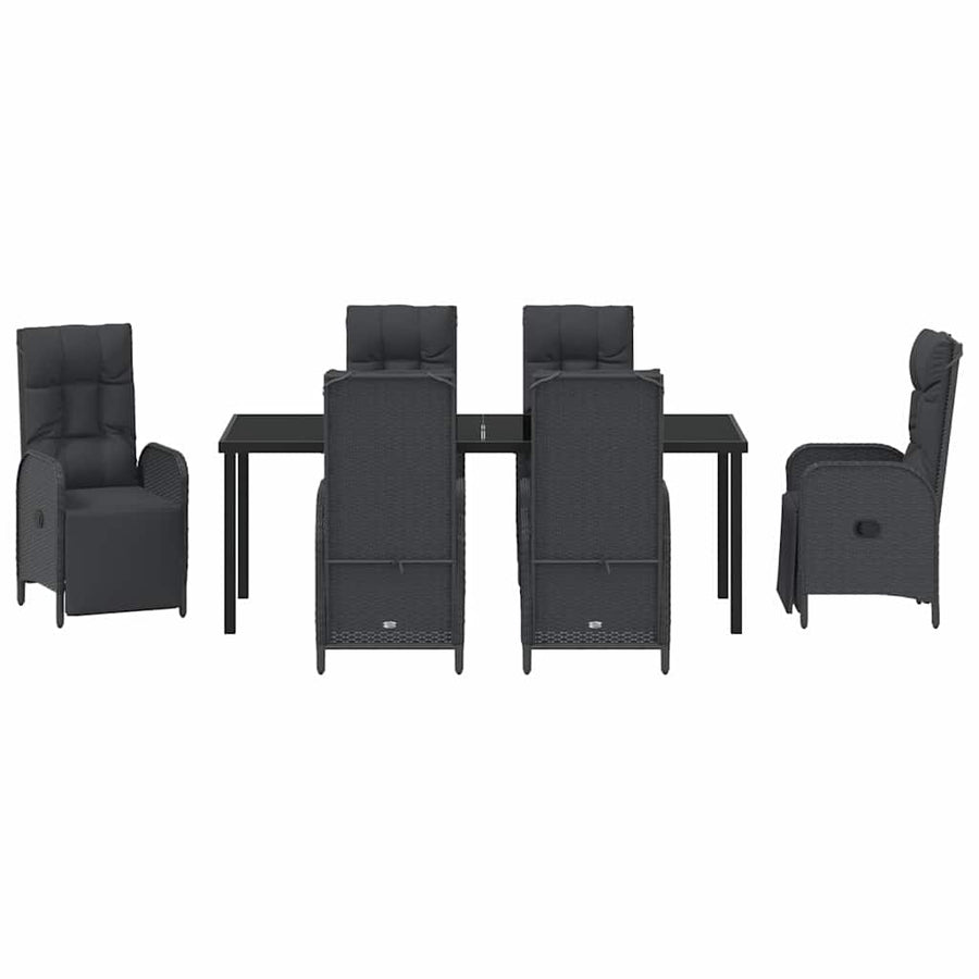 Tuin Eettafelset Met Kussen 7 Pcs Zwart Poly Rattan