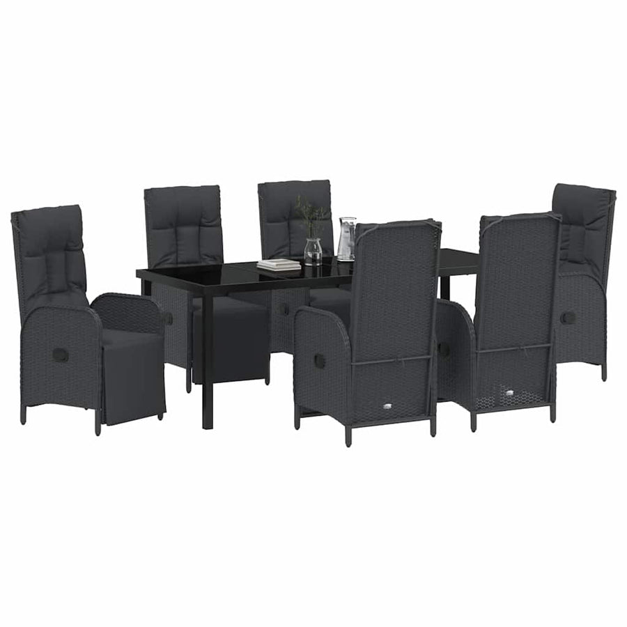 Tuin Eettafelset Met Kussen 7 Pcs Zwart Poly Rattan