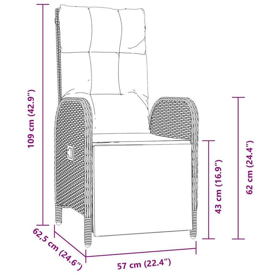 Tuin Eettafelset Met Kussen 7 Pcs Zwart Poly Rattan