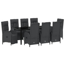 Tuin Eettafelset Met Kussen 9 Pcs Zwart Poly Rattan