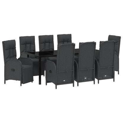 Tuin Eettafelset Met Kussen 9 Pcs Zwart Poly Rattan