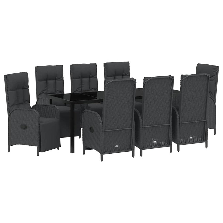 Tuin Eettafelset Met Kussen 9 Pcs Zwart Poly Rattan