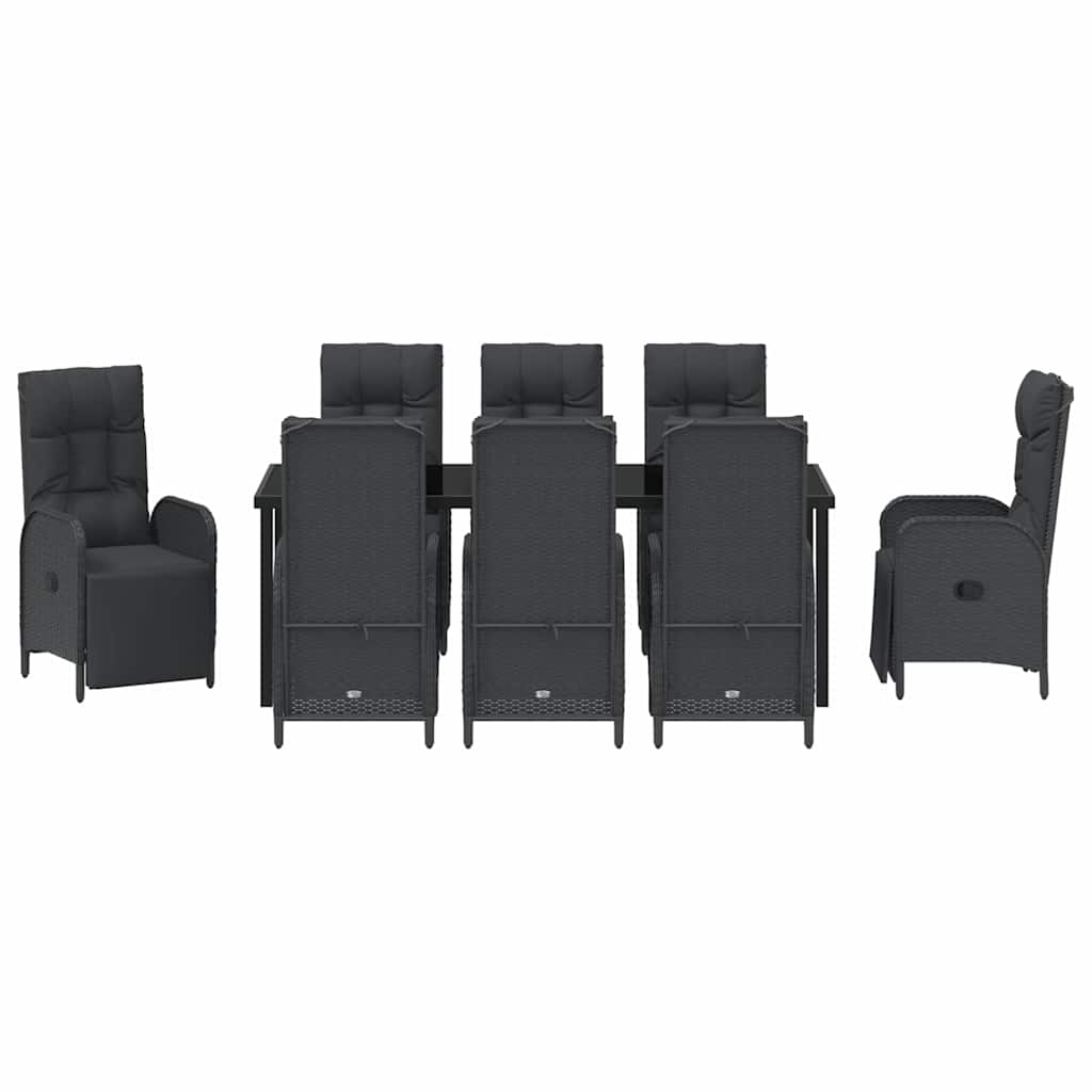 Tuin Eettafelset Met Kussen 9 Pcs Zwart Poly Rattan