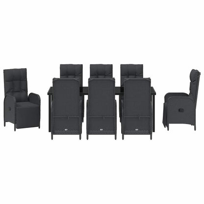 Tuin Eettafelset Met Kussen 9 Pcs Zwart Poly Rattan