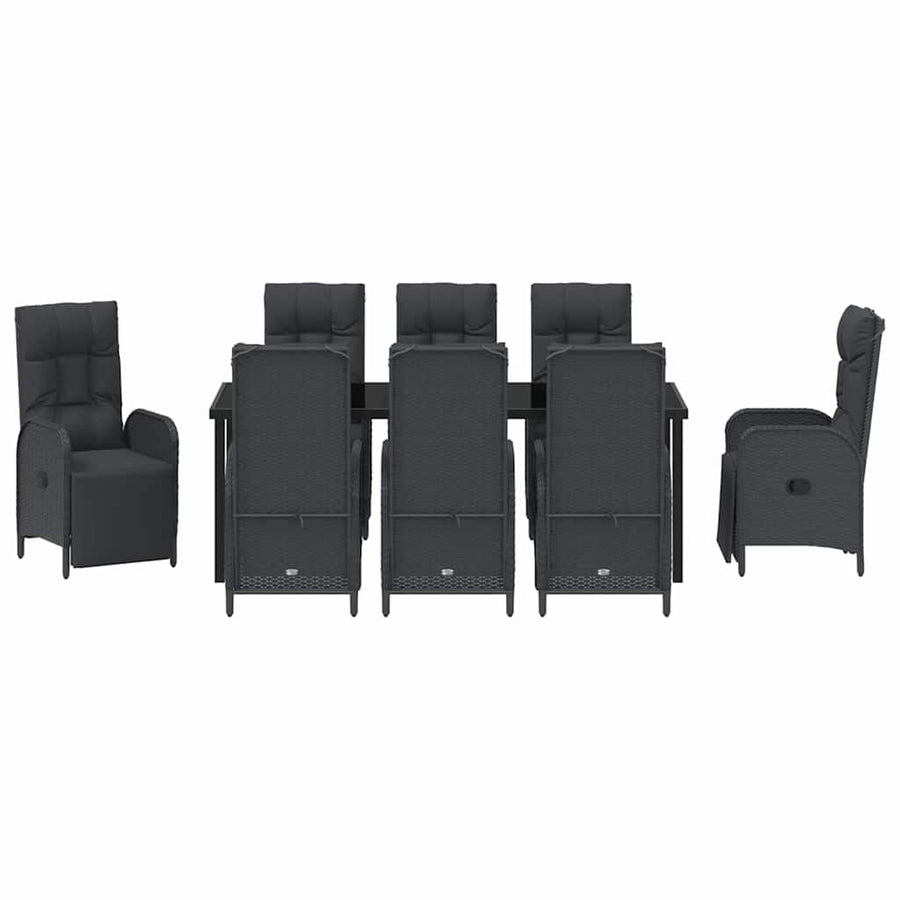 Tuin Eettafelset Met Kussen 9 Pcs Zwart Poly Rattan