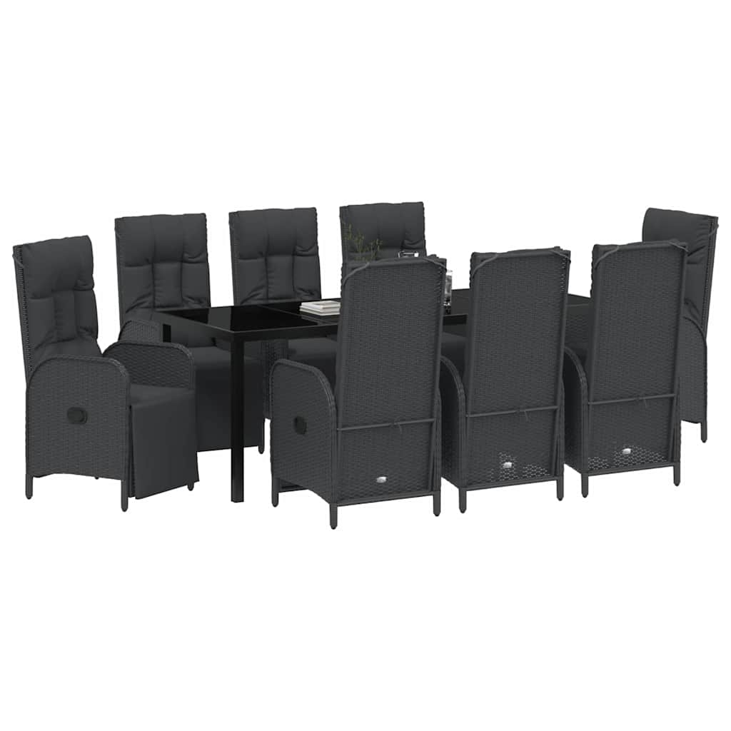 Tuin Eettafelset Met Kussen 9 Pcs Zwart Poly Rattan