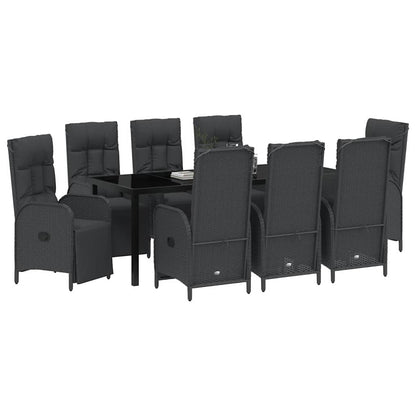 Tuin Eettafelset Met Kussen 9 Pcs Zwart Poly Rattan