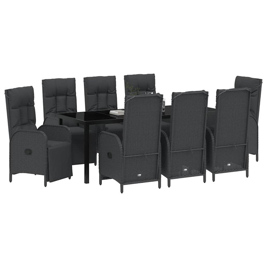 Tuin Eettafelset Met Kussen 9 Pcs Zwart Poly Rattan