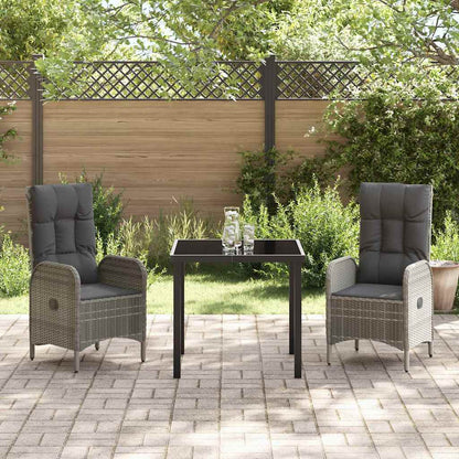 Tuin eettafelset met kussen 3 pcs Grijs poly rattan