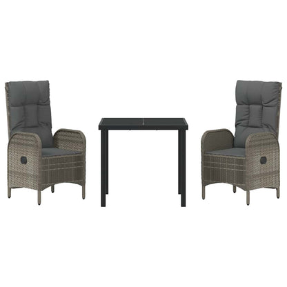Tuin eettafelset met kussen 3 pcs Grijs poly rattan