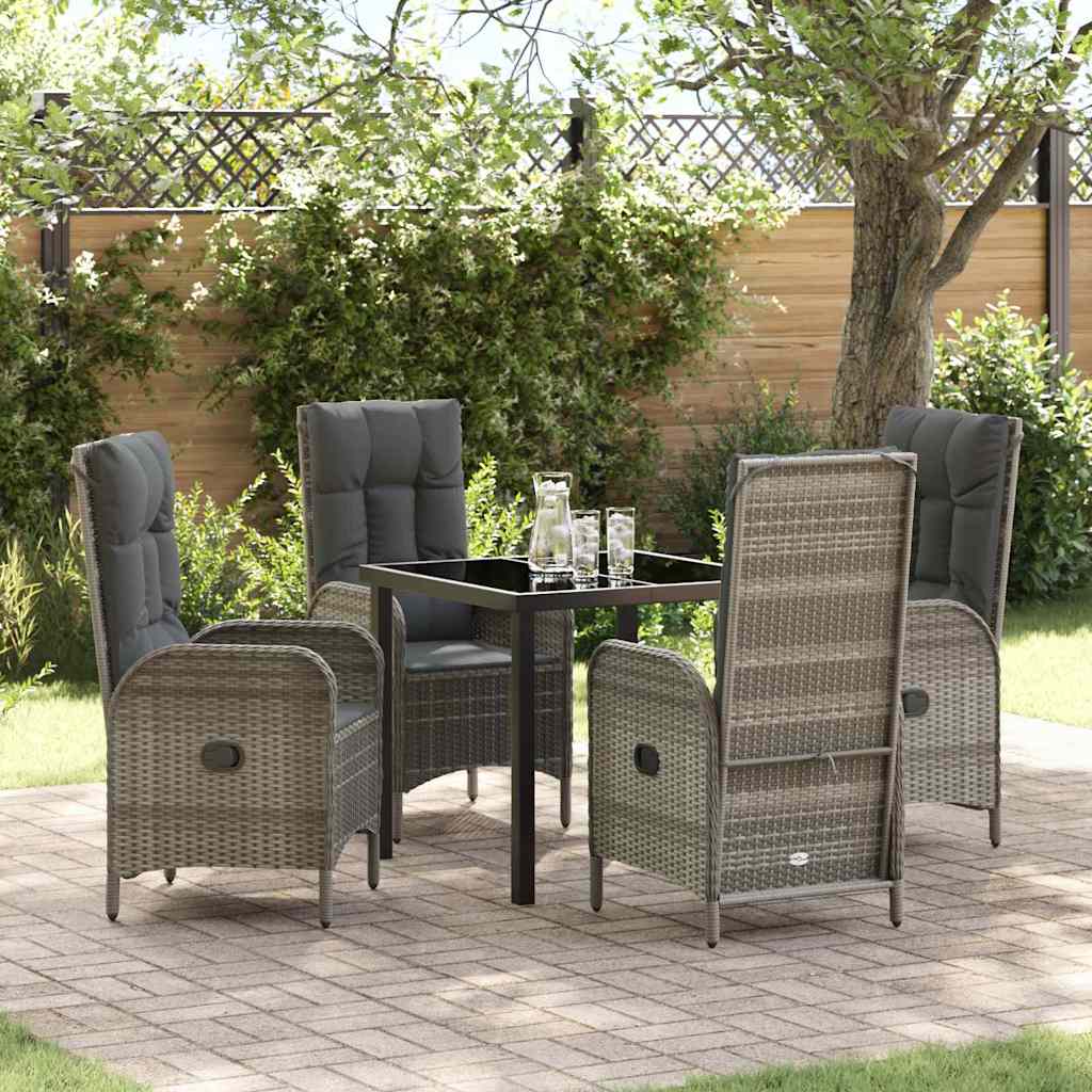 Tuin eettafelset met kussen 5 pcs Grijs poly rattan