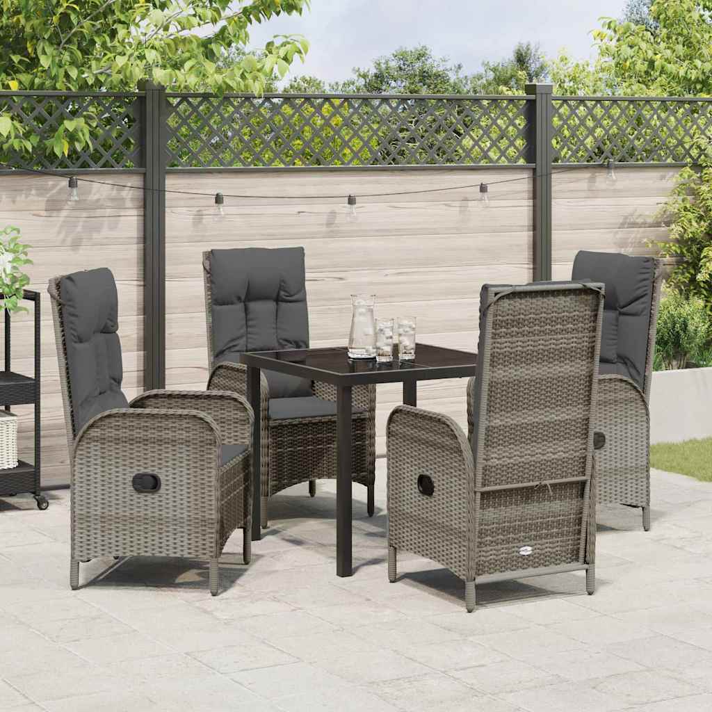 Tuin eettafelset met kussen 5 pcs Grijs poly rattan