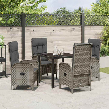 Tuin eettafelset met kussen 5 pcs Grijs poly rattan