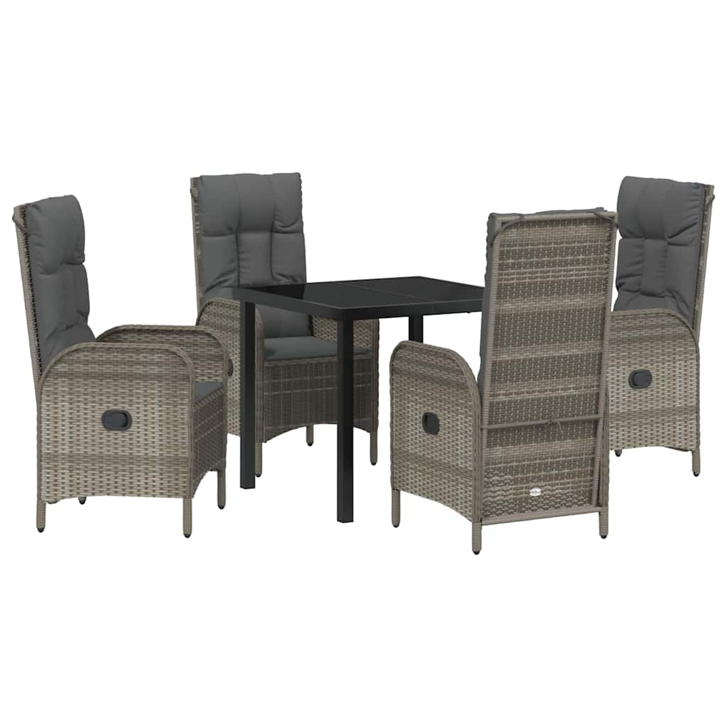 Tuin eettafelset met kussen 5 pcs Grijs poly rattan