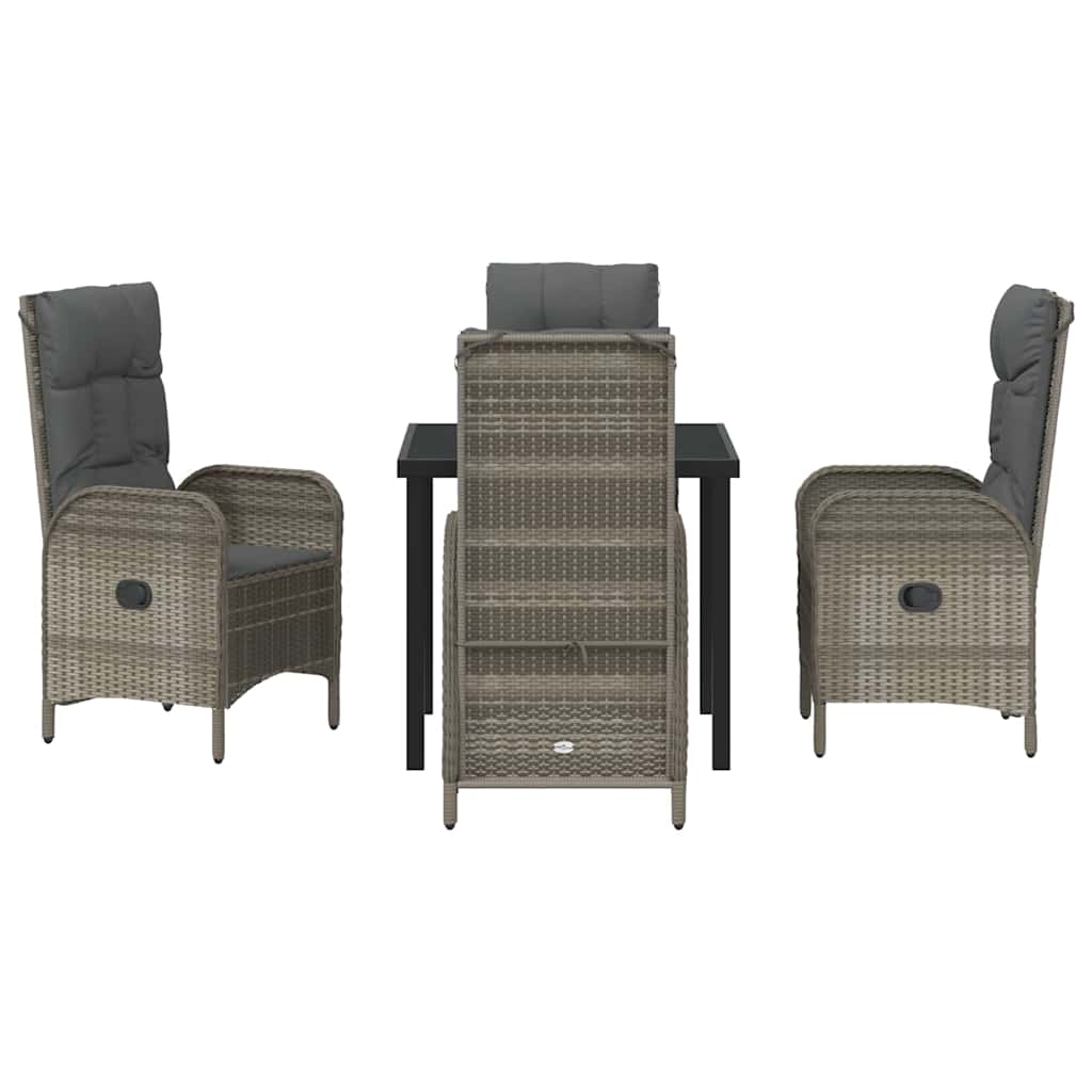 Tuin eettafelset met kussen 5 pcs Grijs poly rattan