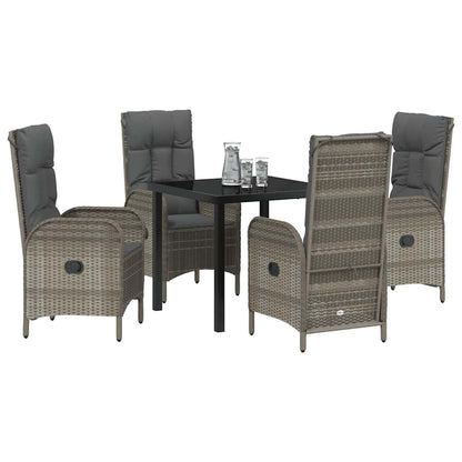 Tuin eettafelset met kussen 5 pcs Grijs poly rattan