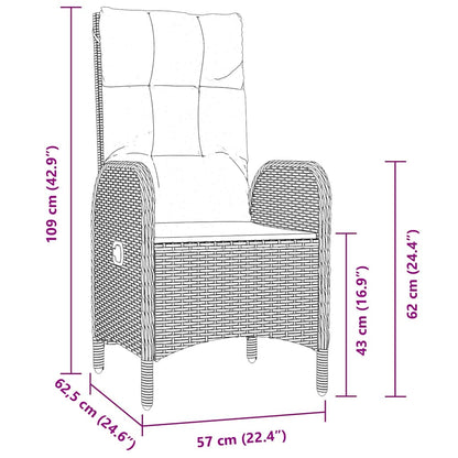 Tuin eettafelset met kussen 5 pcs Grijs poly rattan