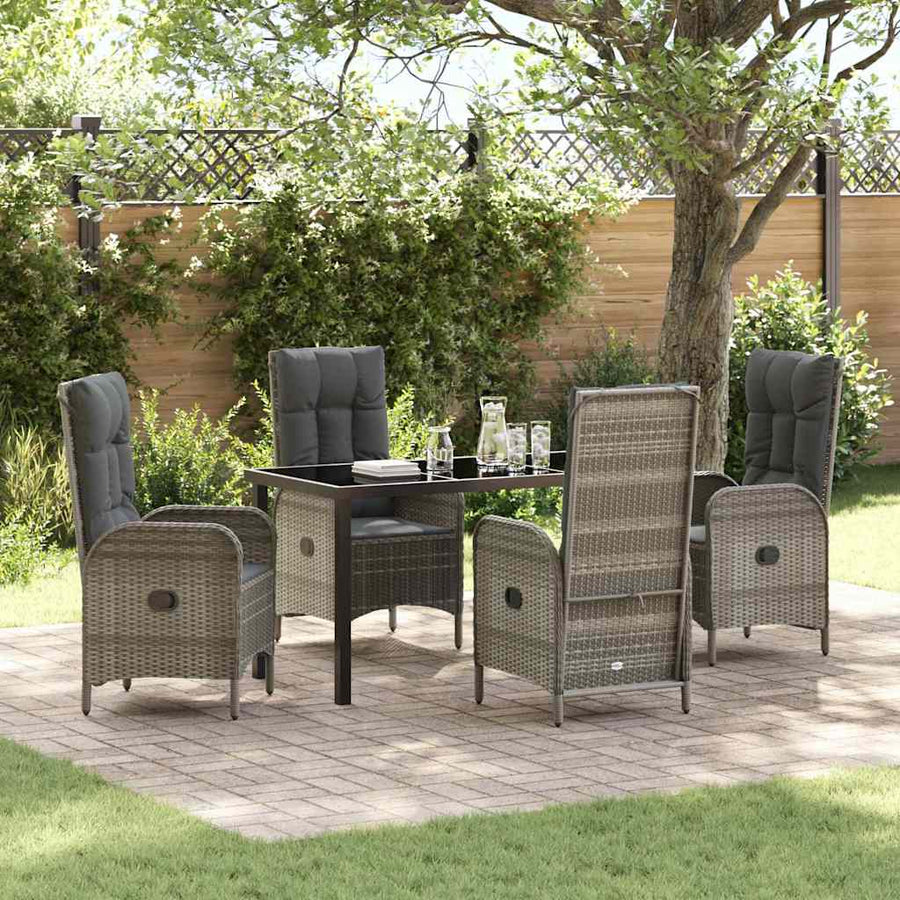 Tuin eettafelset met kussen 5 pcs Grijs poly rattan