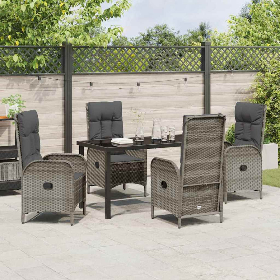 Tuin eettafelset met kussen 5 pcs Grijs poly rattan