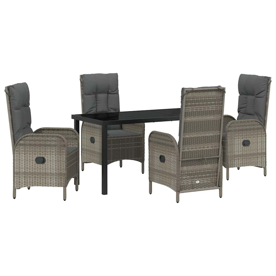 Tuin eettafelset met kussen 5 pcs Grijs poly rattan