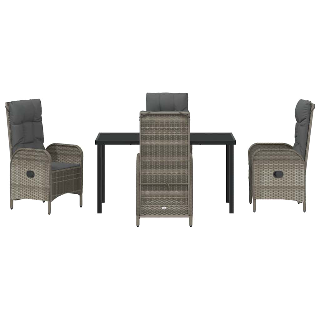 Tuin eettafelset met kussen 5 pcs Grijs poly rattan