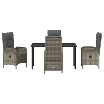 Tuin eettafelset met kussen 5 pcs Grijs poly rattan